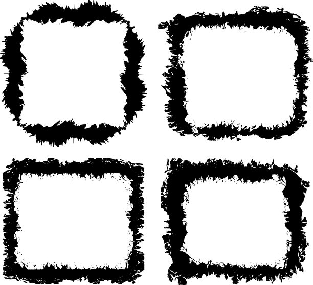 独特的四款磨损的粗糙照片框，具有锯齿状的纹理边框，适合艺术和前卫的视觉展示图片下载
