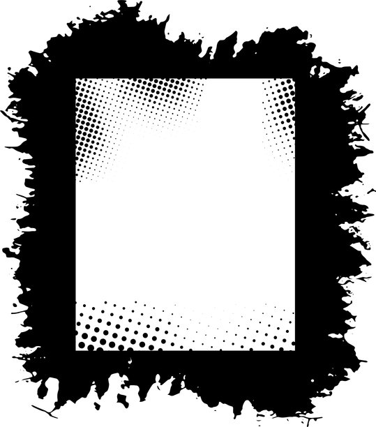 前卫的城市美学，带有动态半色调图案和溅墨边框的大胆颓废风格照片框，适合现代艺术展示图片下载