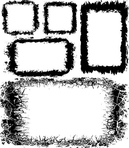 五个独特纹理边框的艺术风格磨损复古照片框，具有粗糙不平的边缘，适合前卫和复古的视觉展示图片下载