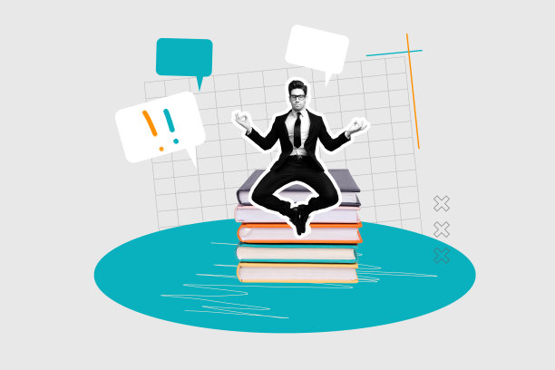 学生年轻男孩悬浮在书堆上，思考聊天的云朵，教育主题的3D照片拼贴艺术作品图片下载