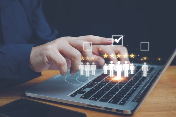 人力资源管理招聘资源新职业全球求职注册简历互联网放大镜选择性招聘图标，员工之一在招聘机会中领先图片下载