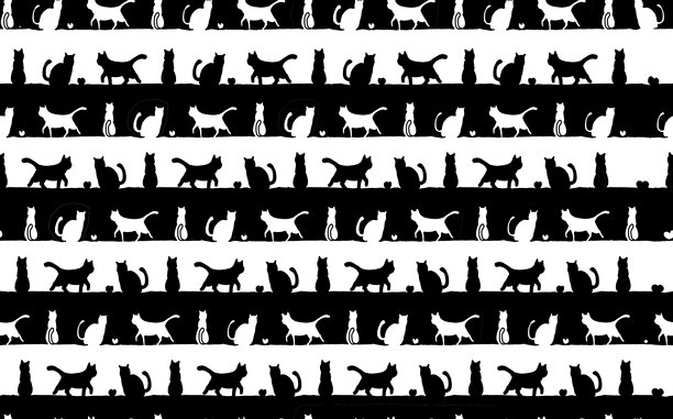 黑色背景上猫的黑白照片。象形文字猫条纹（无缝）图片下载