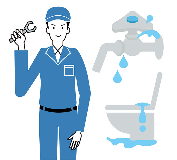 水龙头漏水的图片和一位水管工的插图图片下载