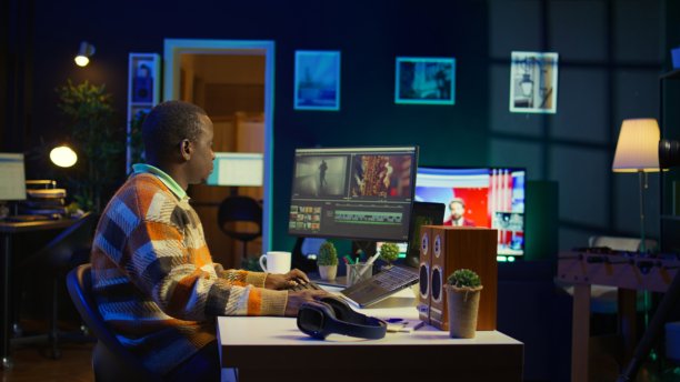 视频制作人使用艺术编辑软件制作视频素材图片下载