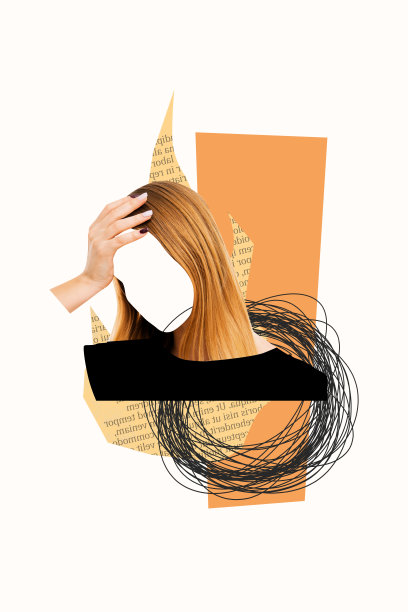 垂直照片拼贴，匿名无脸女孩捂头，抑郁情绪，双相障碍健康问题，背景为涂鸦风格。图片下载