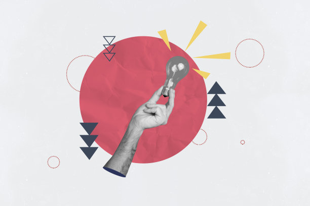 手握灯泡的创意拼贴照片，寻找电力、照明、火花和黑暗的力量，背景为涂鸦风格。图片下载