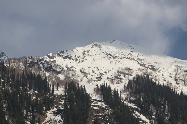 在查谟和克什米尔的斯利那格，帕哈拉甘旅行时拍摄的美丽雪山照片图片下载