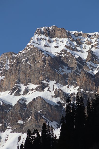 在查谟和克什米尔的斯利那加帕哈拉姆旅行时拍摄的美丽雪山照片图片下载
