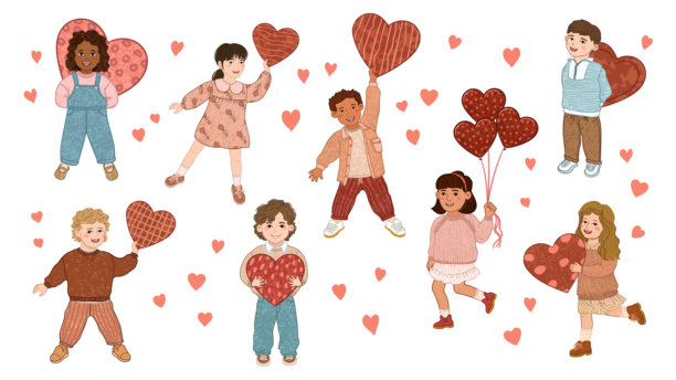 孩子们手持心形图片的插图图片下载
