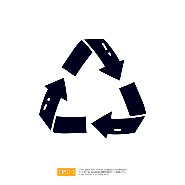 这张图片展示了一个简单的、风格化的回收标志，由三个箭头以三角形排列，象征着回收和可持续发展的概念。图片下载