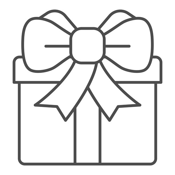 带大丝带的礼品盒细线图标，母亲节概念。矢量图形。白色背景上的节日礼物包装标志，适用于移动或网页设计的轮廓风格图标。图片下载