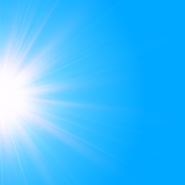 蓝天中的阳光和阳光，镜头反射的库存照片图片下载