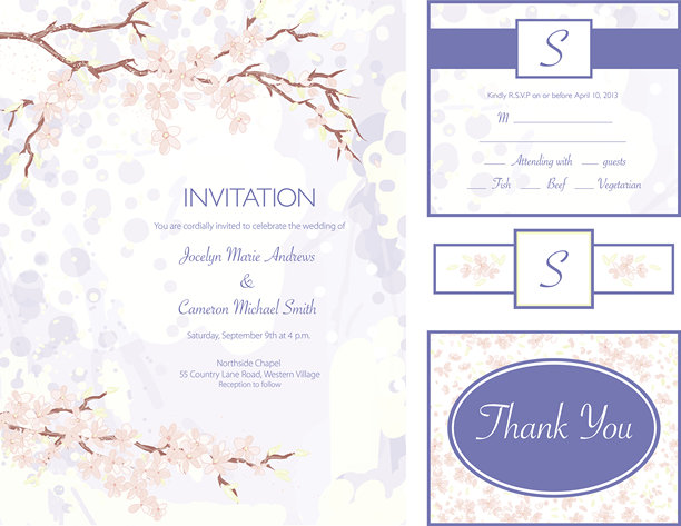 樱花水彩风格婚礼请柬套装图片下载