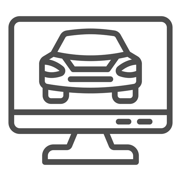 乘用车监控屏幕线条图标，汽车服务概念。矢量图形。白色背景上的汽车检查显示标志，适用于移动或网页设计的轮廓风格图标。图片下载
