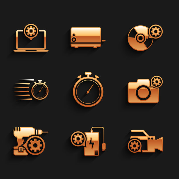 计时器、移动电源设置、摄像机、照片、钻机和图标。矢量图图片下载