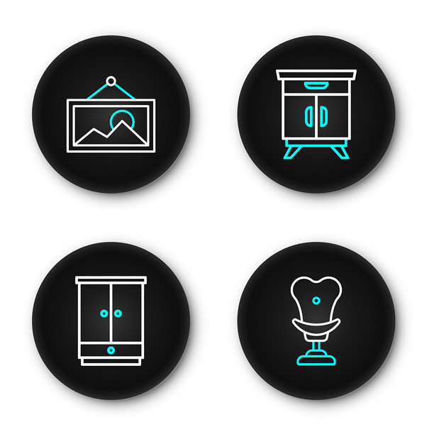 设置线条沙发、衣柜、家具床头柜和图片图标。矢量图。图片下载