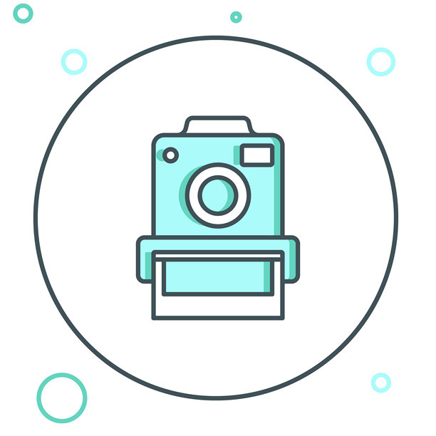 线条相机图标，背景为白色。照片相机。数字摄影。彩色轮廓概念。矢量图。图片下载