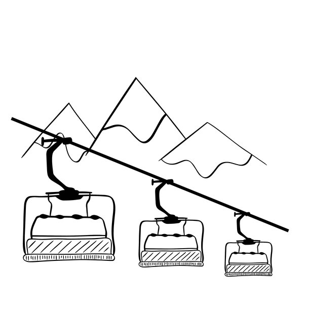 山地缆车运输矢量图形线条艺术构图。雪山。休闲冬季运动、假期和度假。图片下载