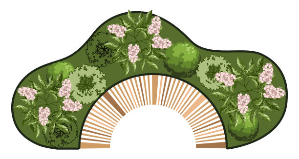 建筑景观规划中的长椅俯视图。长椅与树木和绿植。环境设计。矢量图。图片下载