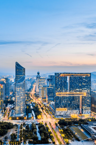 中国浙江省杭州钱江新城的高角度夜景图片下载