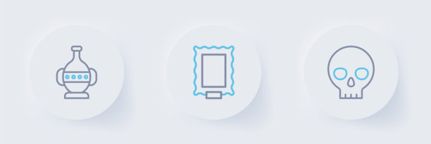 人类头骨、图片和古代陶罐图标。矢量图图片下载