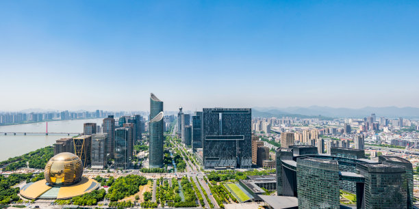 中国浙江省杭州的钱江新城高角度视图图片下载