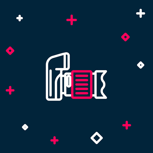 蓝色背景上的线条相机图标。照片相机。数字摄影。彩色轮廓概念。矢量图。图片下载