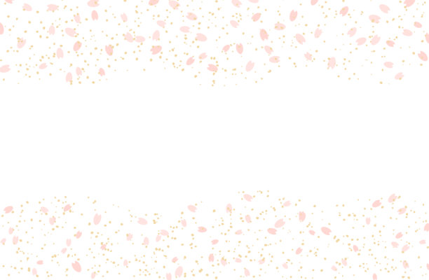 樱花暴风雪与金叶框架矢量插图素材，简单可爱的樱花花瓣，樱花粉色调图片下载