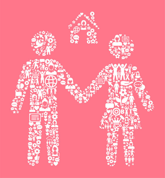 夫妇和新家庭妇女权利和女孩权力图标模式图片下载