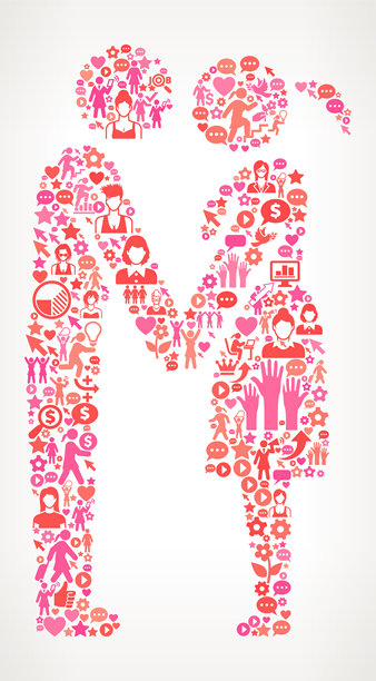 夫妇牵手妇女的权利和女性赋权的图标模式图片下载