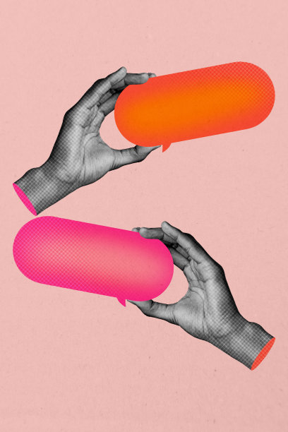 垂直趋势艺术作品 3D 草图图像 照片拼贴 手握气泡图标 通知 语音 对话 聊天框图片下载