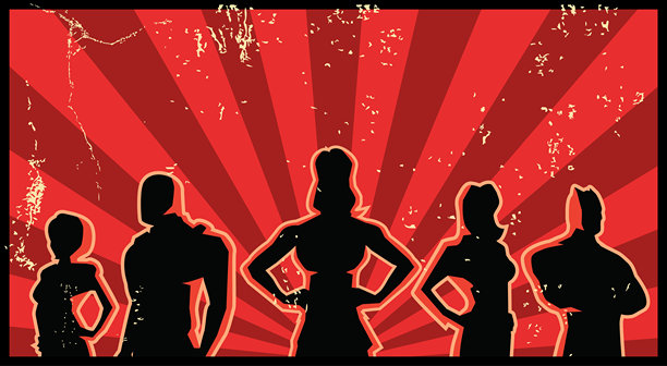 复古剪影超级英雄插图与垃圾摇滚效果图片下载