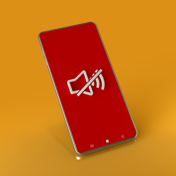 智能手机在鲜艳的黄色背景上显示静音图标图片下载