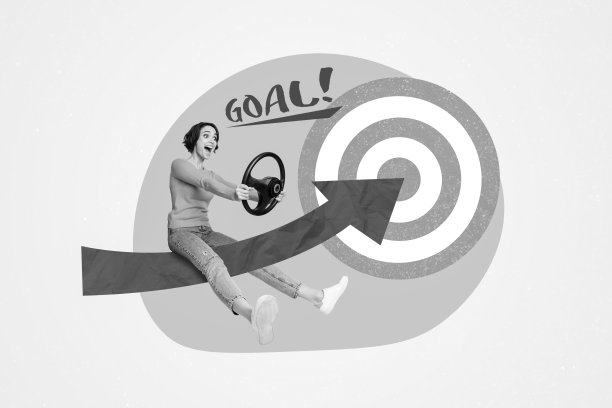 创意照片3D拼贴艺术明信片海报，描绘了一位疯狂女孩在绘画背景下修剪她的梦想职业成长。图片下载