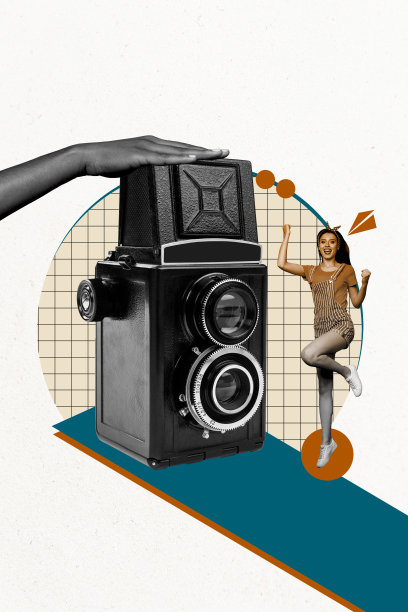 快乐女孩在涂鸦背景下跳舞的竖版照片拼贴，瞬间复古相机设备捕捉的拍照区域。图片下载