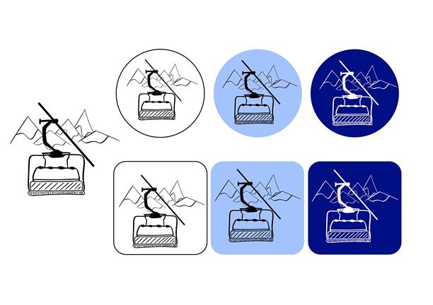 山地缆车图形线条标志，矢量滑雪度假村，冬季运动，滑雪，单板滑雪，山地度假村，滑雪缆车，雪坡，冬季假期，滑雪小屋，阿尔卑斯度假村矢量图标设计图片下载
