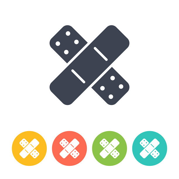 贴片石膏急救图标-粗体固体矢量。健康与医学图片下载