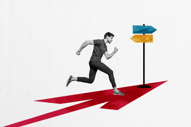 年轻男性的3D照片拼贴趋势草图模板，目标导向，学生选择方向，奔跑的指针，激励，领导，成功图片下载
