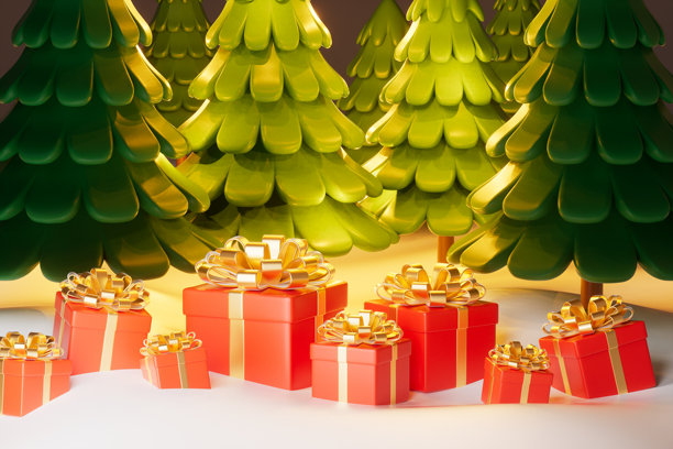 卡通风格的圣诞主题图片，3D渲染图片下载