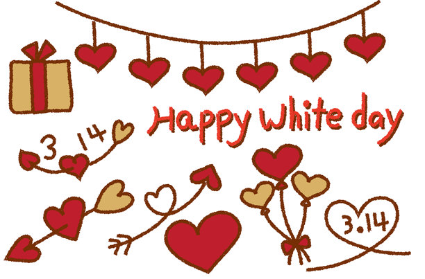 白色的情人节手绘素材套件，彩色图片下载