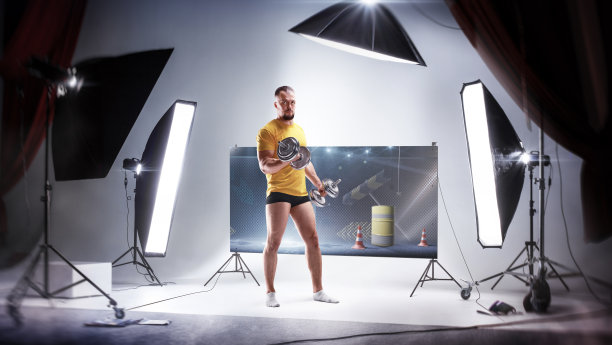 照片制作。健身摄影。体育主题的工作室拍摄。体育主题广告的照片制作。照片概念。摄影幕后花絮。图片下载