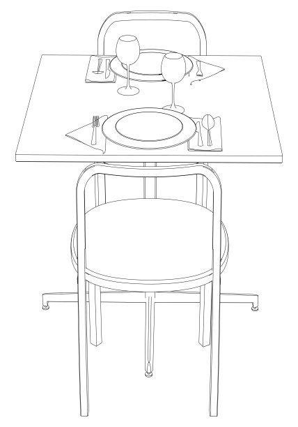 餐厅家具，时尚的餐桌和椅子套装手绘轮廓涂鸦图标。平面设计。适用于打印、移动图形和信息图表的矢量素描插图，背景为白色。图片下载