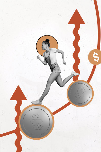 垂直照片拼贴艺术作品，兴奋的女士在创意背景下奔跑赚取金钱的简约画面图片下载