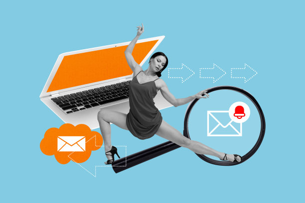 趋势复合素描模板 3D 照片拼贴，展示笔记本电脑虚拟技术在线计算机信息，年轻女性热情舞蹈图片下载