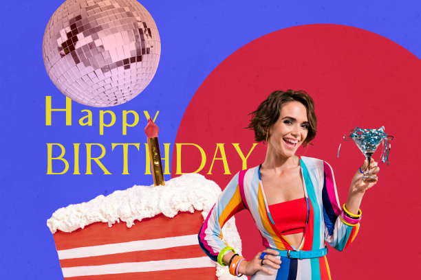 创意照片海报趋势艺术拼贴，快乐女孩指向箭头，展示发展统计，手持硬币，象征收入与成功图片下载