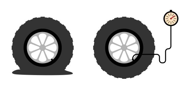 充气和放气的汽车轮胎扁平风格图片下载
