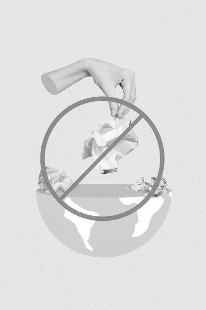 拼贴3D图像，复古风格的性感插画，停牌交叉手臂放置垃圾迷你地球，孤立的绘画背景图片下载