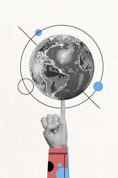 人手握地球的垂直照片拼贴，展示迁徙、环境保护、拯救世界的活动家旅行，背景为涂鸦风格。图片下载