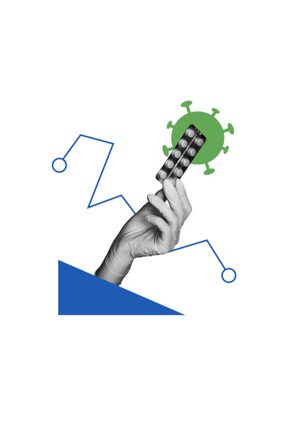 创意照片拼贴，手戴手套握着药丸，以防流感冠状病毒疫情，背景为白色。图片下载