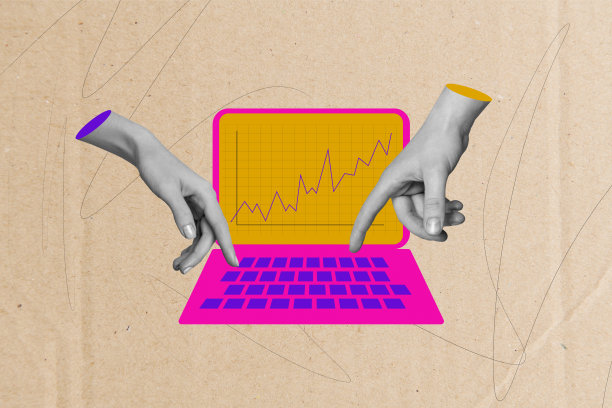 创意图片拼贴，展示商务人士用手指在财务利润报告上打字工作图片下载